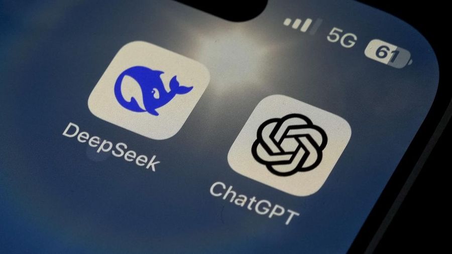 Ilustrasi logo deepseek. (AP Photo/Andy Wong)