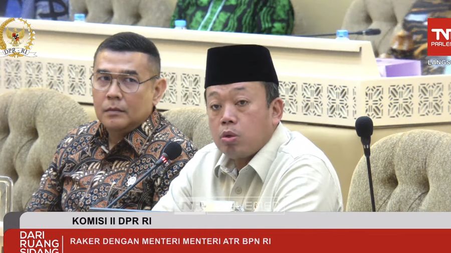 Menteri ATR/BPN, Nusron Wahid saat sarat kerja dengan Komisi II DPR RI. (Tangkapan layar youtube Parlemen TV)