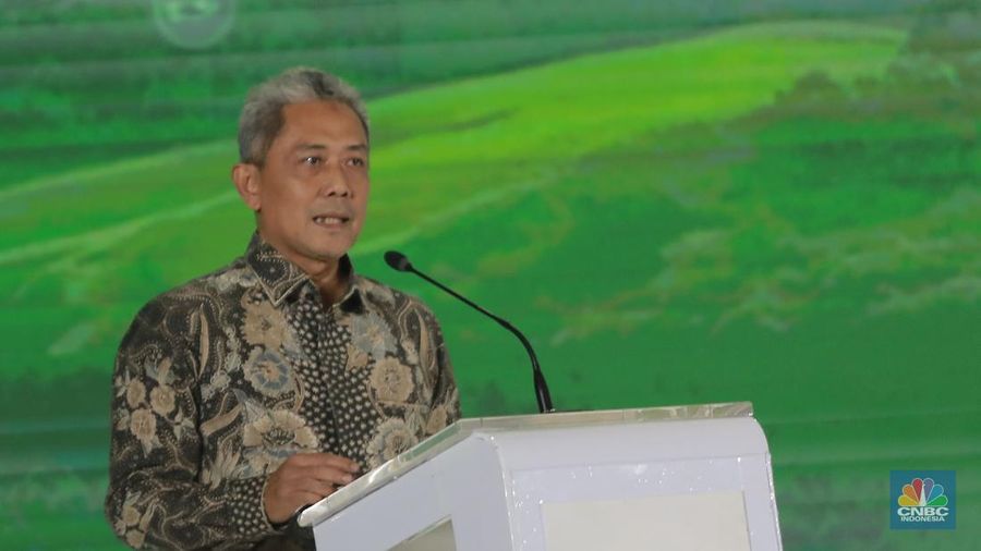Deputi Bidang Tata Lingkungan Hidup dan Sumber Daya Alam Berkelanjutan, DISPO MENLH, Sigit Reliantoro memberikan paparan dalam ESG Sustainbility Forum 2025 di Menara Bank Mega, Jakarta, Jumat (31/1/2025). (CNBC Indonesia/Muhammad Sabki)