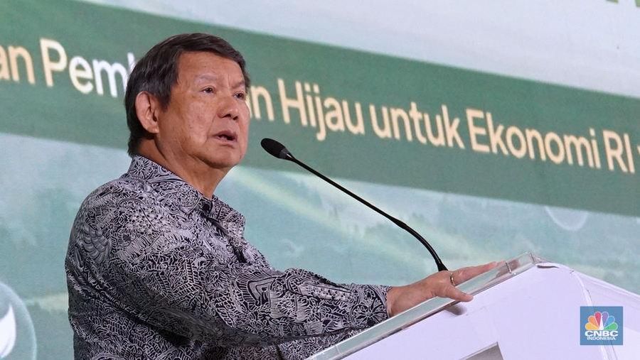 Utusan Khusus Presiden RI Bidang Iklim dan Energi, Hashim Djojohadikusumo memberikan paparan dalam ESG Sustainbility Forum 2025 di Menara Bank Mega, Jakarta, Jumat (31/1/2025). (CNBC Indonesia/Muhammad Sabki)
