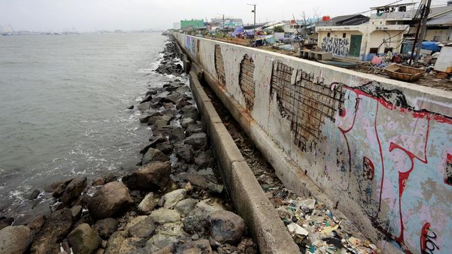 Potret Terbaru Tanggul Laut Muara Baru Rusak dan Berlobang, Warga Cemas