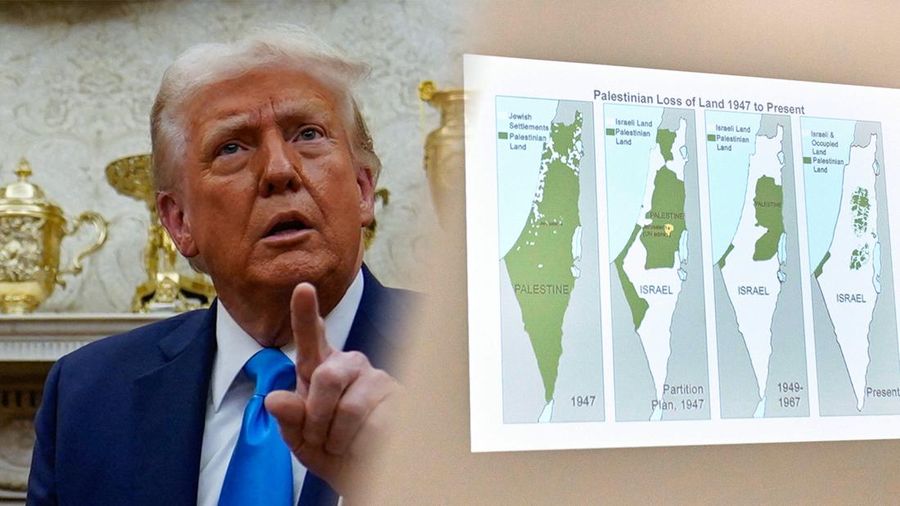 Foto kolase Presiden AS Donald Trump dan Gaza. (REUTERS & AP Photo)