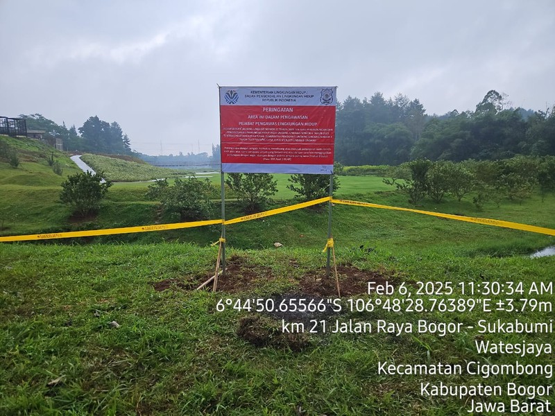 Penyegelan dan menghentikan kegiatan pembangunan Kawasan Ekonomi Khusus (KEK) Lido pada Kamis, 6 Februari 2025 Kementerian Lingkungan Hidup. (Dok. Kementerian Lingkungan Hidup)