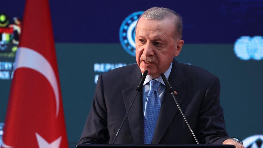 President of Turkey Tayyip Erdogan speaks at the Malaysia-Turkey Business Forum during his working visit to Malaysia, in Putrajaya, Malaysia, February 11, 2025. REUTERS/Hasnoor Hussain