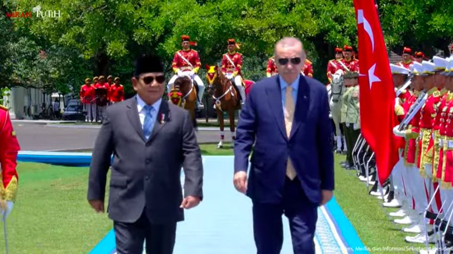 Upacara Penyambutan Kenegaraan Presiden Türkiye Recep Tayyip Erdoğan, 12 Februari 2025. (Tangkapan Layar Youtube/Sekretriat Presiden RI)