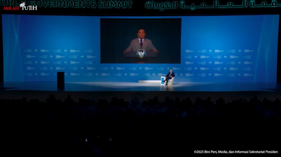 Presiden Prabowo Subianto memberikan sambutan dalam World Governments Summit, Kamis (13/2/2025). (Tangkapan Layar Youtube Sekretariat Presiden)