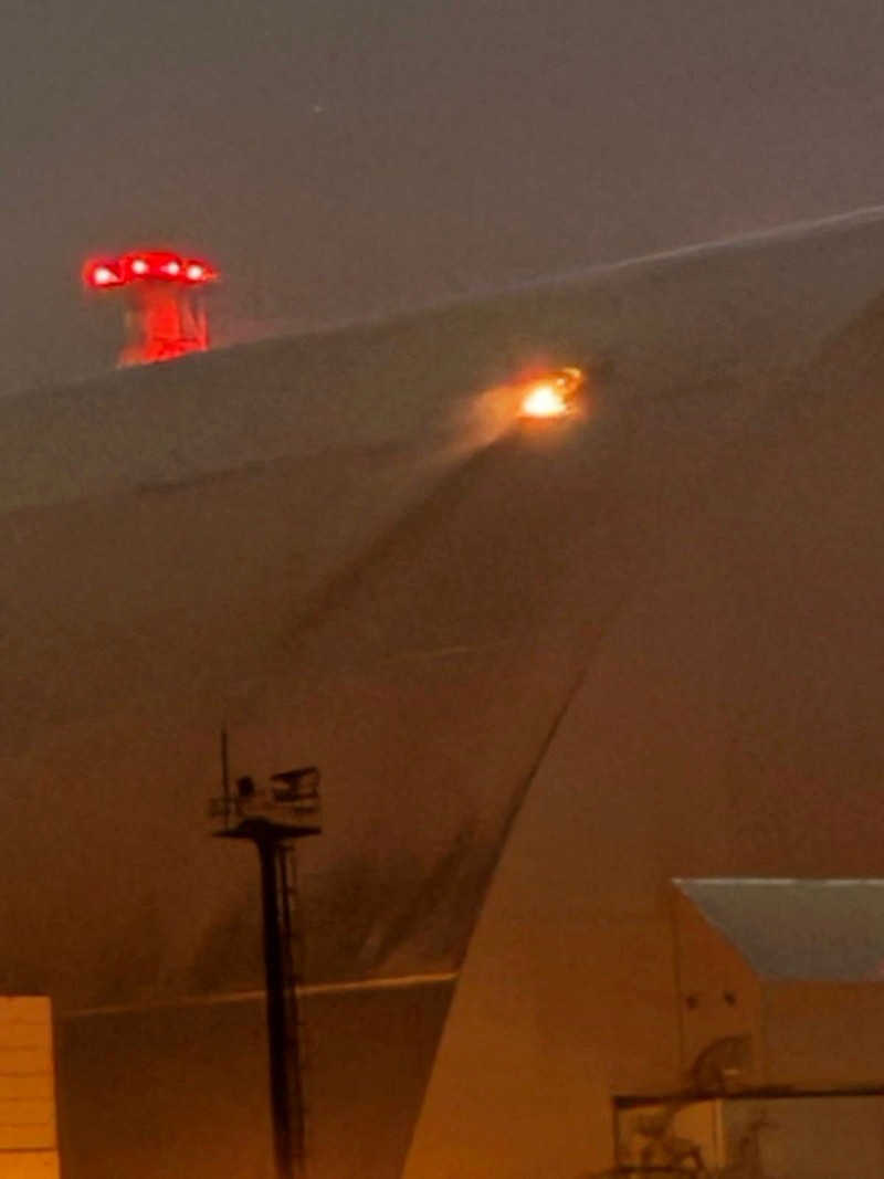 An engine of a Russian kamikaze drone is seen under the New Safe Confinement (NSC) structure, that covers the old sarcophagus which confines the remains of the damaged fourth reactor, after it was hit by what Ukrainian President Volodymyr Zelenskiy said is a Russian drone strike, amid Russia's attack on Ukraine, at the Chornobyl Nuclear Power Plant, in Kyiv region, Ukraine February 14, 2025. Press service of the State Emergency Service of Ukraine/Handout via REUTERS ATTENTION EDITORS - THIS IMAGE HAS BEEN SUPPLIED BY A THIRD PARTY. DO NOT OBSCURE LOGO.