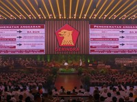 Presiden RI Prabowo Subianto memberi pidato di acara HUT ke 17 Partai GERINDRA. (Tangkapan Layar Youtube GERINDRA)