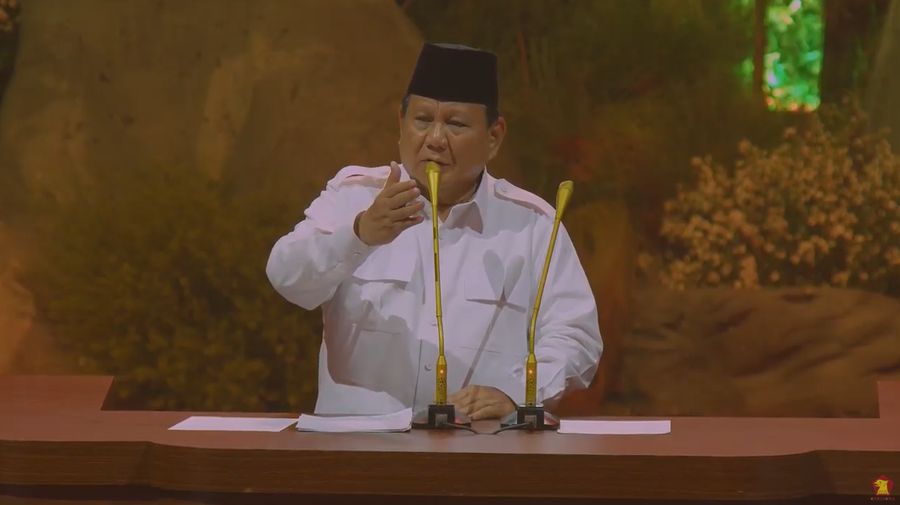 Presiden RI Prabowo Subianto memberi pidato di acara HUT ke 17 Partai GERINDRA. (Tangkapan Layar Youtube GERINDRA)