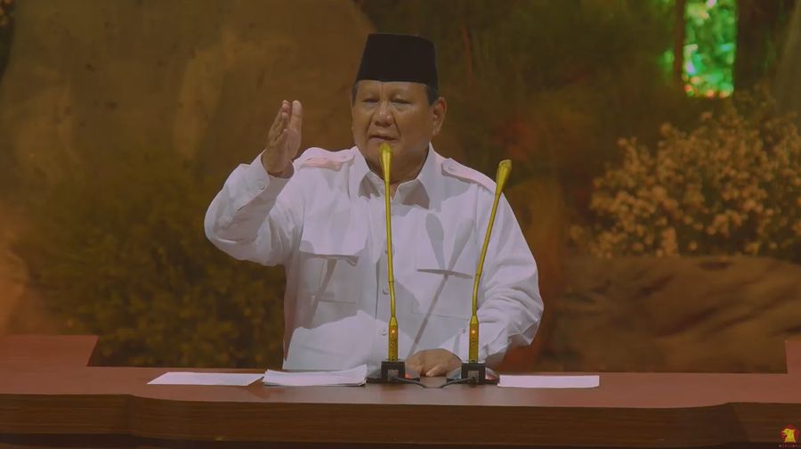 Presiden RI Prabowo Subianto memberi pidato di acara HUT ke 17 Partai GERINDRA. (Tangkapan Layar Youtube GERINDRA)