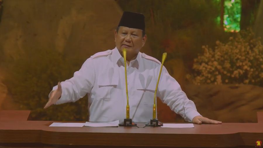 Presiden RI Prabowo Subianto memberi pidato di acara HUT ke 17 Partai GERINDRA. (Tangkapan Layar Youtube GERINDRA)