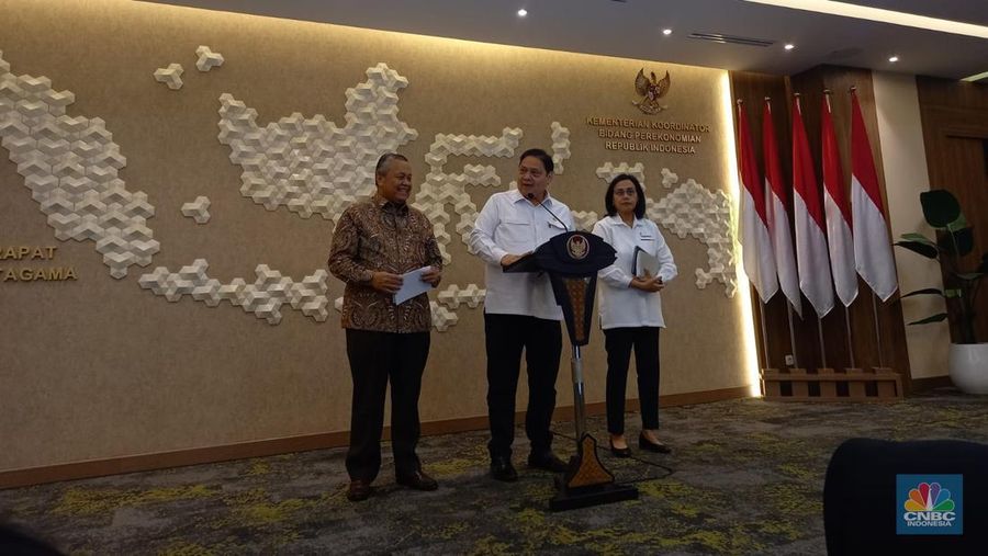 Konferensi Pers terkait Devisa Hasil Ekspor. (CNBC Indonesia/Arrijal Rahman)
