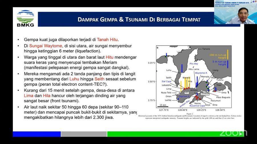 Paparan Direktur Gempa Bumi dan Tsunami BMKG Daryono dalam Webinar ”Peringatan Tsunami Ambon 1674