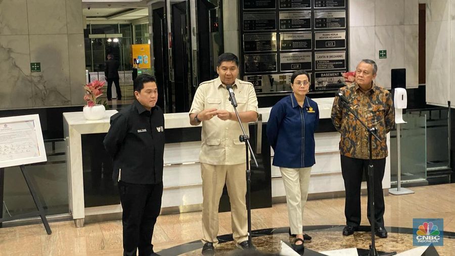 Konferensi Pers Pembiayaan Program 3 Juta Rumah di Gedung Djuanda I, Kementerian Keuangan, Jakarta, Rabu (19/2/2025). (CNBC Indonesia/Aziza Zahwa)