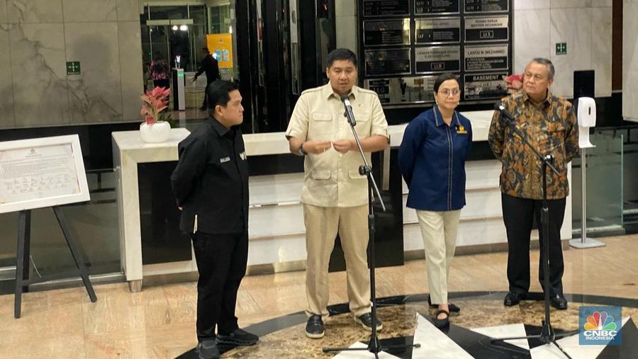 Konferensi Pers Pembiayaan Program 3 Juta Rumah di Gedung Djuanda I, Kementerian Keuangan, Jakarta, Rabu (19/2/2025). (CNBC Indonesia/Aziza Zahwa)