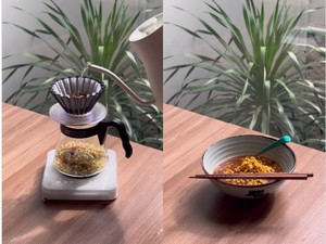 Nyeleneh! Kopi Manual Brew Ini Disajikan Sebagai Kuah Indomie Mie Celor