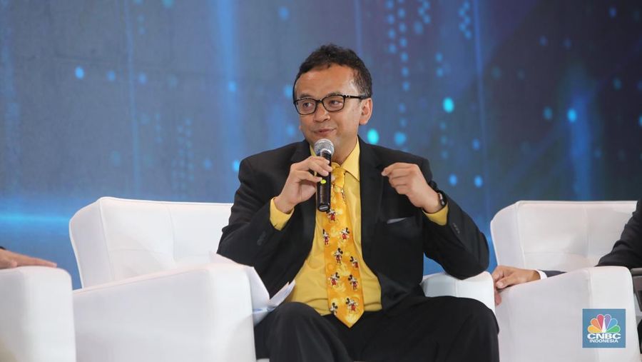 Direktur Strategi dan Kebijakan Infrastruktur Digital, Denny Setiawan menyampaikan pemaparan dalam acara dalam acara Tech & Telco Summit 2025 di Jakarta, Jumat (21/2/2025). (²©²ÊÍøÕ¾/Faisal Rahman)