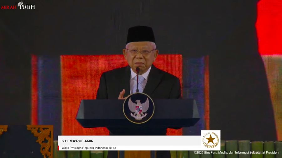 Mantan Wakil Presiden ke-13, Ma'aruf Amin dalam peluncuran Daya Anagata Nusantara (Danantara), Senin (24/2/2025). (Tangkapan Layar Youtube Sekretariat Presiden)