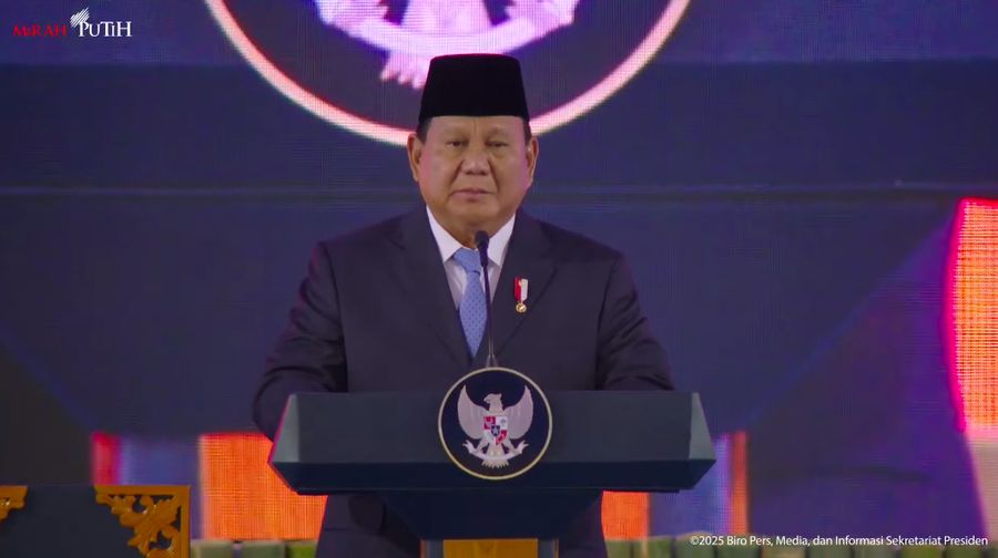 Presiden Prabow Subianto memberikan sambutan dalam peluncuran Daya Anagata Nusantara (Danantara), Senin (24/2/2025). (Tangkapan Layar Youtube Sekretariat Presiden)