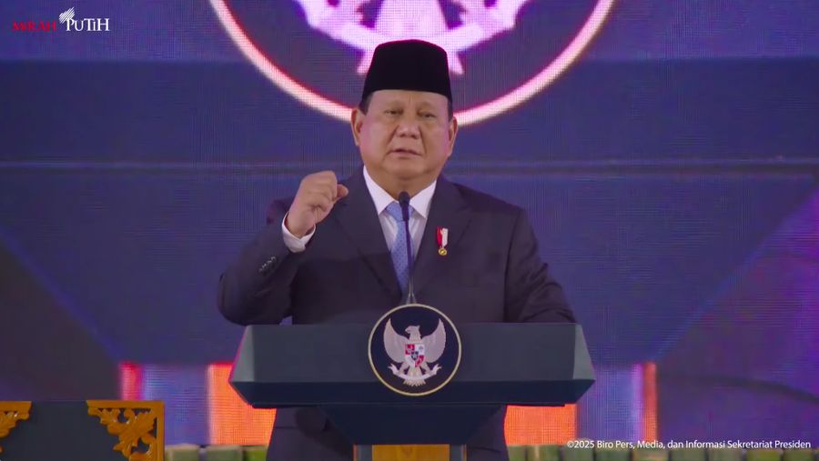 Presiden Prabowo Subianto memberikan sambutan dalam peluncuran Daya Anagata Nusantara (Danantara), (24/2/2025). (Tangkapan Layar Youtube Sekretariat Presiden)