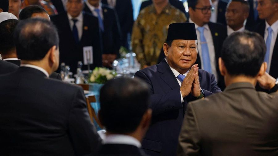 Presiden Prabowo Subianto saat peluncuran Danantara Indonesia di IStana Merdeka, Jakarta, Senin (24/2/2025). (REUTERS/Ajeng Dinar Ulfiana)