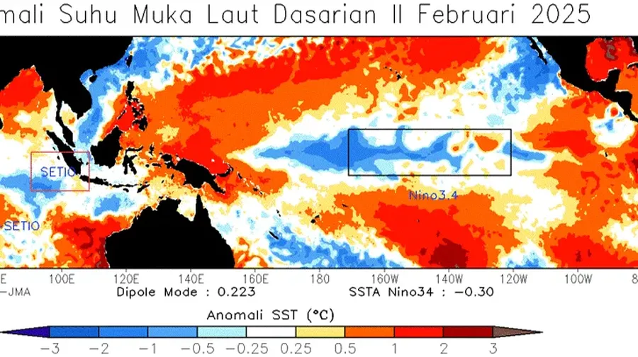 Perkembangan Dinamika Atmosfer Dasarian II Februari 2025 yang di rilis pada Senin (24/2/2025). (Dok. BMKG)