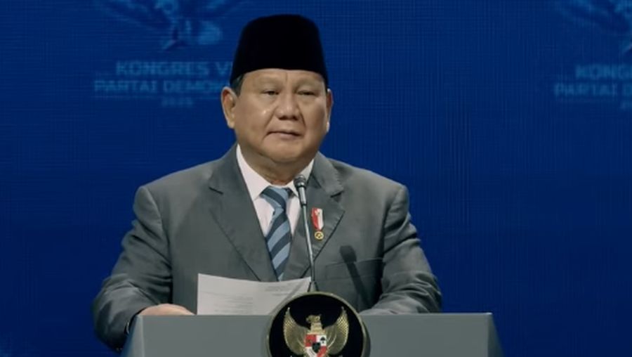 Presden Prabowo Subianto saat menghadiri penutupan Kongres VI Partai Demokrat di Jakarta, Selasa (25/2/2025). (YouTube/Partai Demokrat)