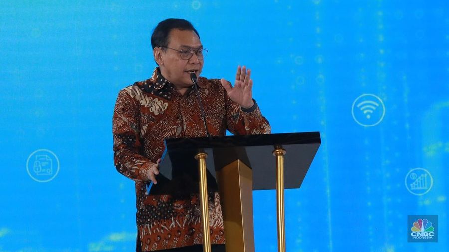 Staf Ahli Menteri Keuangan bidang Kebijakan dan Regulasi Jasa Keuangan dan Pasar Modal Arief Wibisono dalam acara Digital Economic Forum di Jakarta, Selasa (25/2/2025). (CNBC Indonesia/Muhammad Sabki)