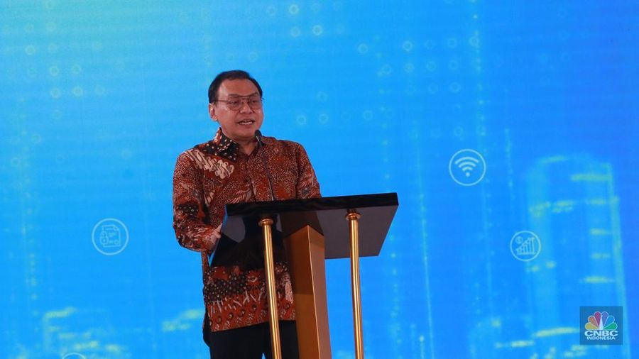 Staf Ahli Menteri Keuangan bidang Kebijakan dan Regulasi Jasa Keuangan dan Pasar Modal Arief Wibisono dalam acara Digital Economic Forum di Jakarta, Selasa (25/2/2025). (վ/Muhammad Sabki)