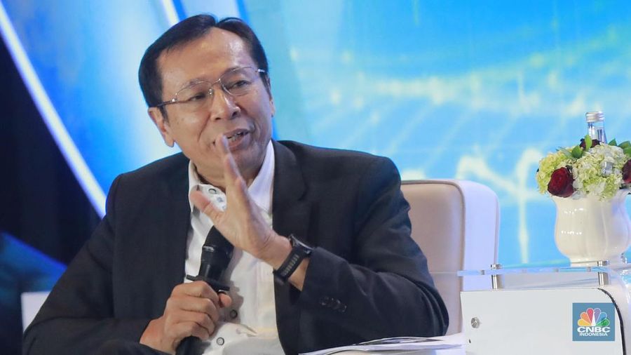 Ekonom Senior, Raden Pardede menyampaikan pemaparan dalam acara CNBC Indonesia Economic Outlook 2025 di Hotel Westin, Jakarta, Rabu (26/2/2025). (CNBC Indonesia/Muhammad Sabki)