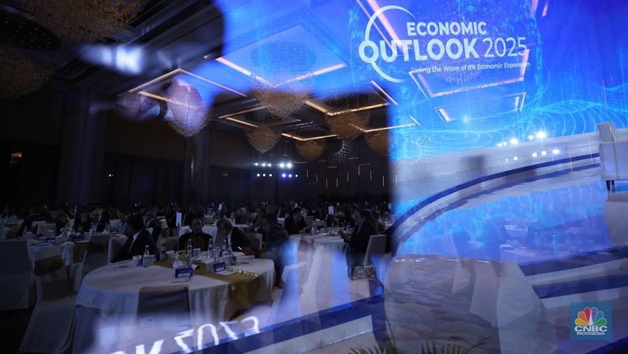 Suasana acara ²©²ÊÍøÕ¾ Economic Outlook 2025 di Hotel Westin, Jakarta, Rabu (26/2/2025). (²©²ÊÍøÕ¾/Tri Susilo)