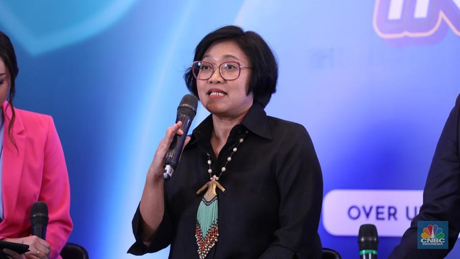 Wakil Ketua I PERDOKJASI, Emira E. Oepangat menyampaikan paparan dalam ²©²ÊÍøÕ¾ Insurance Forum di Jakarta, Kamis (27/2/2025). (²©²ÊÍøÕ¾/Tri Susilo)