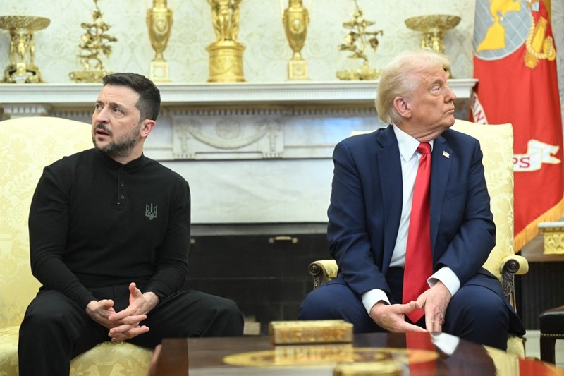 US President Donald Trump and Ukraine's President Volodymyr Zelensky meet in the Oval Office of the White House in Washington, DC, February 28, 2025. Zelensky and Trump openly clashed in the White House on February 28 at a meeting where they were due to sign a deal on sharing Ukraine's mineral riches and discuss a peace deal with Russia. 