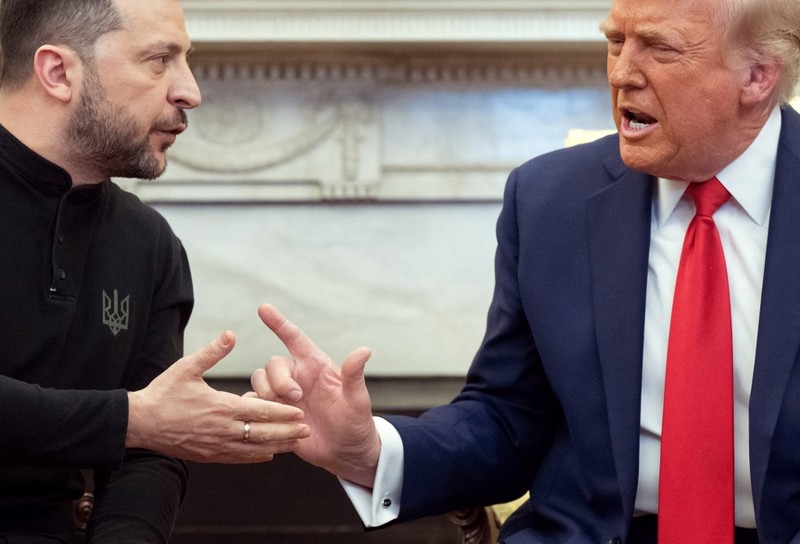 US President Donald Trump and Ukraine's President Volodymyr Zelensky meet in the Oval Office of the White House in Washington, DC, February 28, 2025. Zelensky and Trump openly clashed in the White House on February 28 at a meeting where they were due to sign a deal on sharing Ukraine's mineral riches and discuss a peace deal with Russia. 