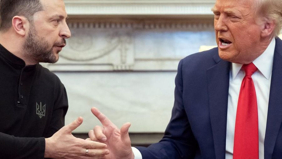 US President Donald Trump and Ukraine's President Volodymyr Zelensky meet in the Oval Office of the White House in Washington, DC, February 28, 2025. Zelensky and Trump openly clashed in the White House on February 28 at a meeting where they were due to sign a deal on sharing Ukraine's mineral riches and discuss a peace deal with Russia. 