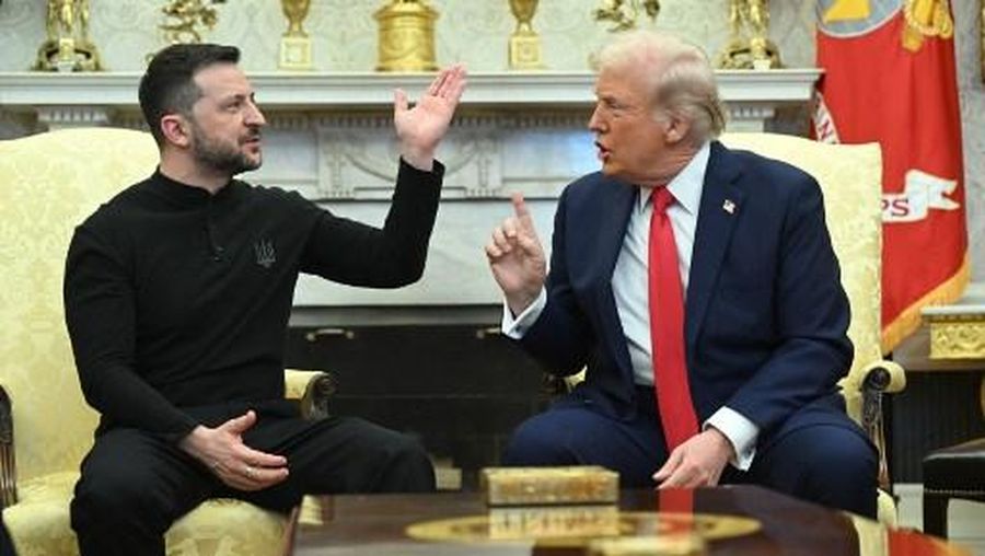 US President Donald Trump and Ukraine's President Volodymyr Zelensky meet in the Oval Office of the White House in Washington, DC, February 28, 2025. Zelensky and Trump openly clashed in the White House on February 28 at a meeting where they were due to sign a deal on sharing Ukraine's mineral riches and discuss a peace deal with Russia. 