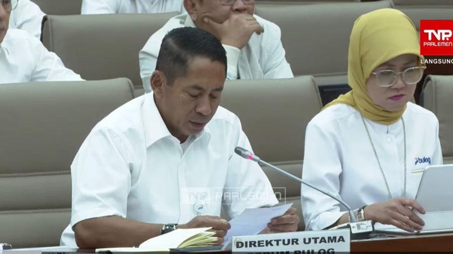 Direktur Utama Perum Bulog Novi Helmy Prasetya  saat Raker dan RDP bersama Mendag dengan Komisi VI DPR RI, Senin (3/3/2025). (Tangkapan layar Youtube Komisi VI DPR RI)