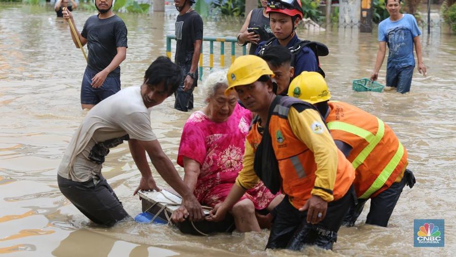 Banjir Stasiun Bekasi. (CNBC Indonesia Tias Budiarto)