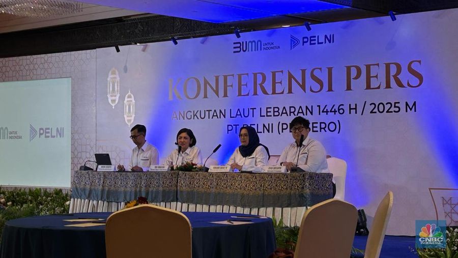 Konferensi Pers Angkutan Laut Lebaran 2025 PT Pelni Persero di Jakarta, Jumat (7/3/2025). (CNBC Indonesia/Martyasari Rizki)