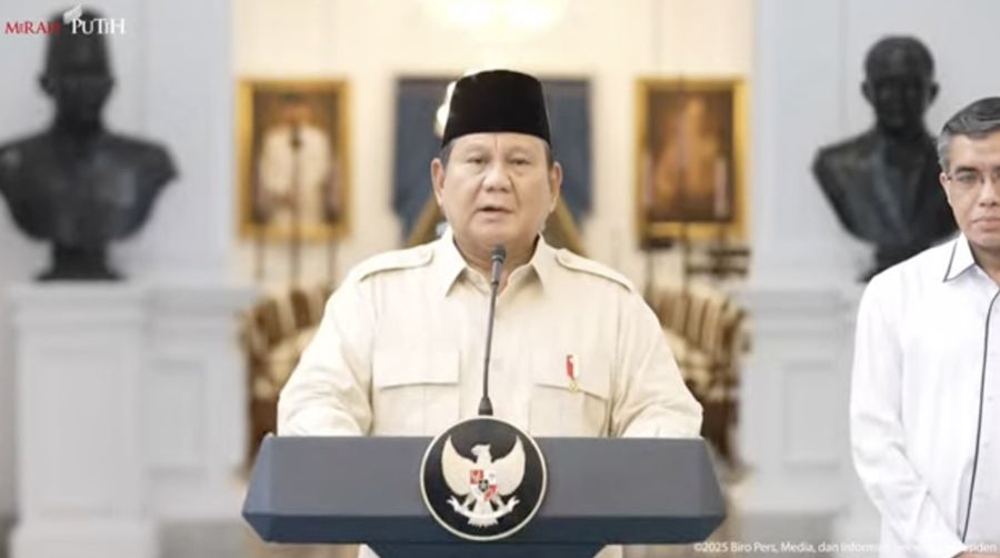 Keterangan Pers Presiden Prabowo Terkait Bonus Hari Raya kepada Pengemudi Online,10 Maret 2025. (Tangkapan layar Youtube Setpres RI)