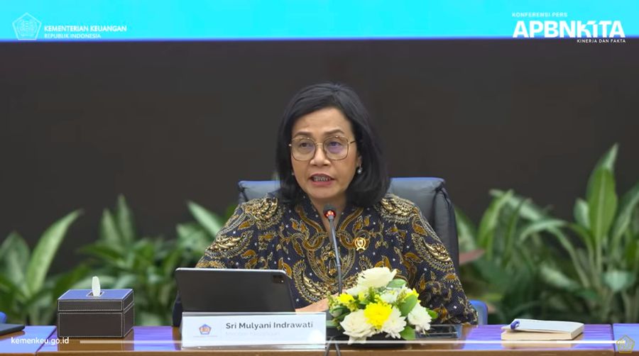 Menteri Keuangan, Sri Mulyani Indrawati menyampaikan laporan dalam Konferensi Pers APBN KITA EDISI MARET 2025.
