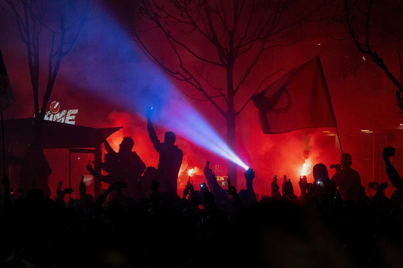 SERBIA-PROTEST/ Aksi demonstrasi para pelajar dari seluruh Serbia saat mereka berkumpul di ibu kota Beograd untuk melakukan protes massal atas runtuhnya atap stasiun kereta api Novi Sad yang fatal pada November 2024, di Beograd, Serbia, 14 Maret 2025. (REUTERS/Djordje Kojadinovic)