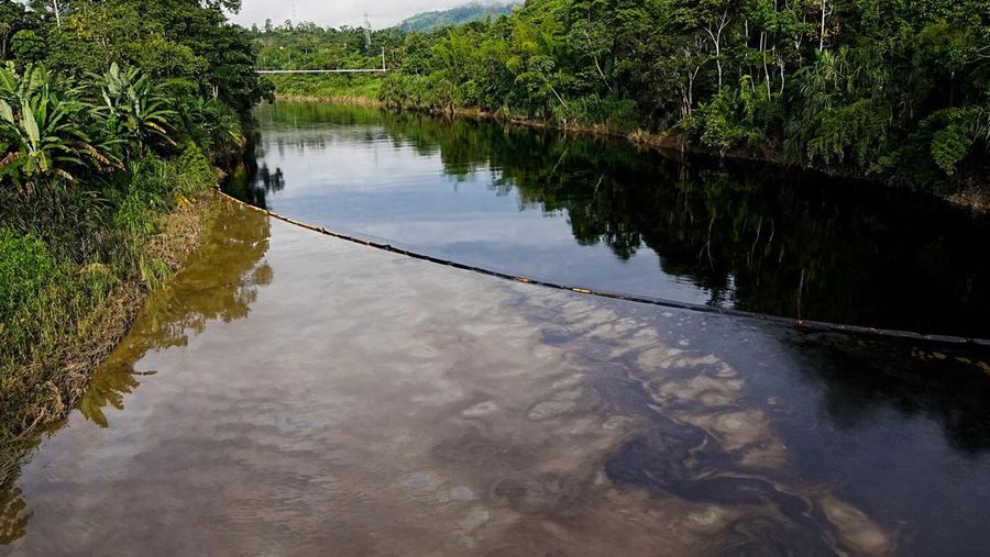 Sungai terkontaminasi tumpahan minyak di Esmeraldas, Ekuador. (REUTERS/Cristina Vega)