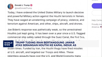Video: Trump Tuding Iran Jadi Dalang Serangan Houthi Ke Kapal Induk AS