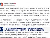 Video: Trump Tuding Iran Jadi Dalang Serangan Houthi Ke Kapal Induk AS