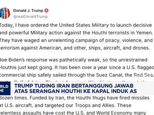 Video: Trump Tuding Iran Jadi Dalang Serangan Houthi Ke Kapal Induk AS