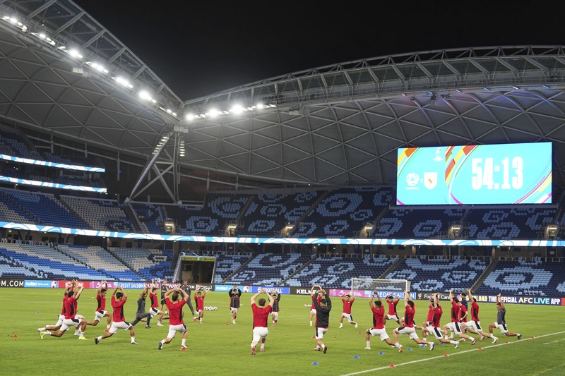 Pemain Tim Nasional (Timnas) menjalani sesi latihan di Stadion Netstrata Jubilee, Sydney, Rabu (19/3/2025). (AP Photo/Mark Baker) Pemain Tim Nasional (Timnas) menjalani sesi latihan di Stadion Netstrata Jubilee, Sydney, Rabu (19/3/2025). (AP Photo/Mark Baker)
