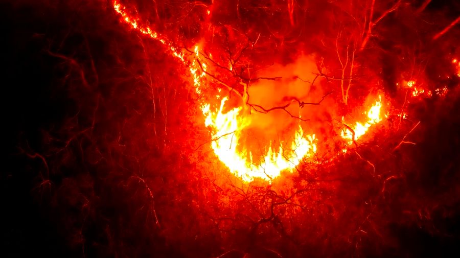 Kebakaran hutan yang melanda Korea Selatan selatan selama akhir pekan menewaskan 10 orang dan memaksa lebih dari 1.500 warga mengungsi. (Tangkapan Layar Video Reuters/KOREA FOREST SERVICE)