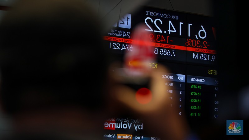Layar menampilkan pergerakan Indeks Harga Saham Gabungan (IHSG) di Gedung Bursa Efek Indonesia (BEI), Jakarta, Senin (24/3/2025). (CNBC Indonesia/Faisal Rahman) Layar menampilkan pergerakan Indeks Harga Saham Gabungan (IHSG) di Gedung Bursa Efek Indonesia (BEI), Jakarta, Senin (24/3/2025). (CNBC Indonesia/Faisal Rahman)