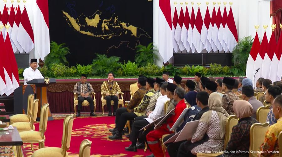Presiden Prabowo Subianto memberikan sambutan jelang penyerahan zakat kepada Baznas di Istana Negara, Jakarta, Kamis (27/3/2025). (Tangkapan Layar Youtube Sekretariat Presiden)